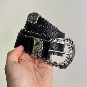 vintage style american western silver chrome snakeskin boho belt